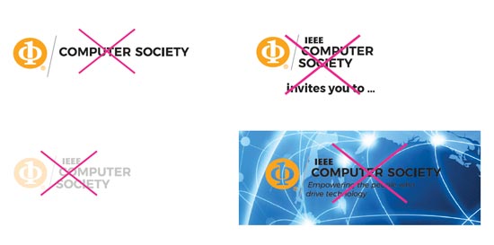 Examples of incorrect IEEE Computer Society logo usage.